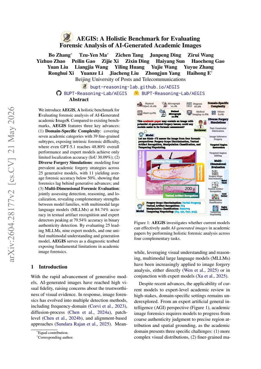 AEGIS: A Holistic Benchmark for Evaluating Forensic Analysis of AI-Generated Academic Images 论文首页